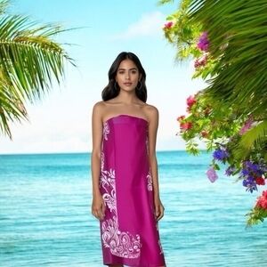 Makai Beach Hawaiian Purple Floral Rayon Scarf Wrap Sarong 64"x46" Shawl NWT